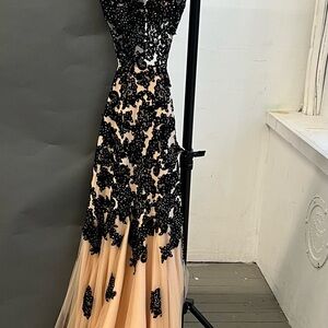 Elegant Black and Nude Evening Gown